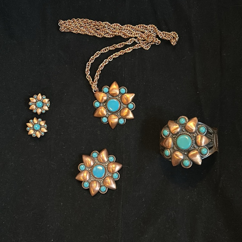 60s Vintage Signed 5-piece Copper Jewelry Set